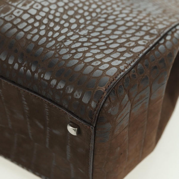 Salvatore Ferragamo Gancini Hand Bag Leather Brown Gold Auth 174673A
