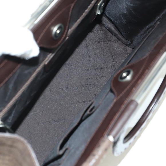 Salvatore Ferragamo Gancini Hand Bag Leather Brown Gold Auth 174673A