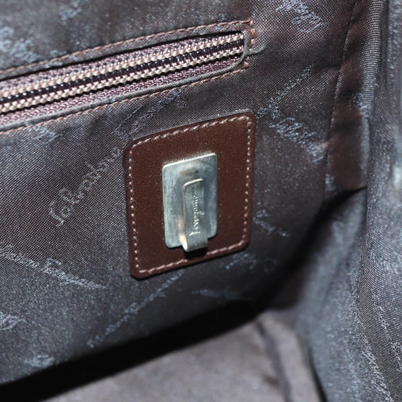 Salvatore Ferragamo Gancini Hand Bag Leather Brown Gold Auth 174673A