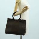 Salvatore Ferragamo Gancini Hand Bag Leather Brown Gold Auth 174673A-21
