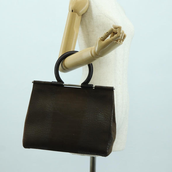 Salvatore Ferragamo Gancini Hand Bag Leather Brown Gold Auth 174673A