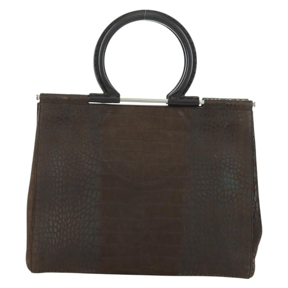 Salvatore Ferragamo Gancini Hand Bag Leather Brown Gold Auth 174673A
