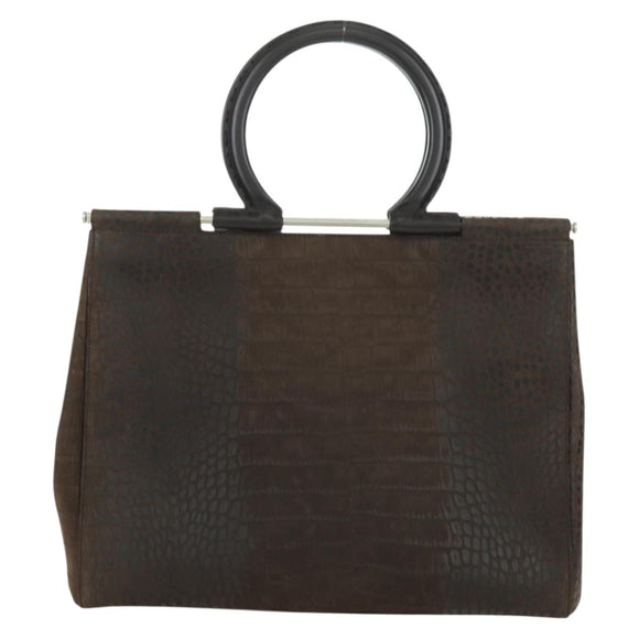 Salvatore Ferragamo Gancini Hand Bag Leather Brown Gold Auth 174673A