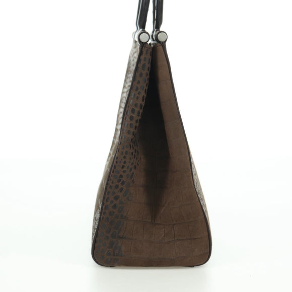 Salvatore Ferragamo Gancini Hand Bag Leather Brown Gold Auth 174673A