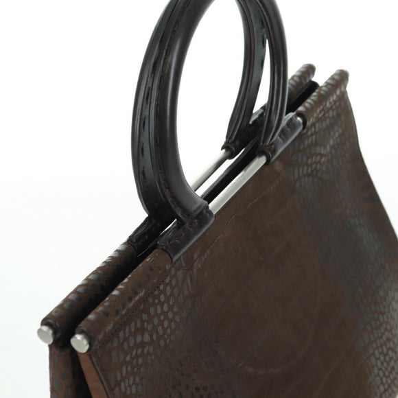 Salvatore Ferragamo Gancini Hand Bag Leather Brown Gold Auth 174673A