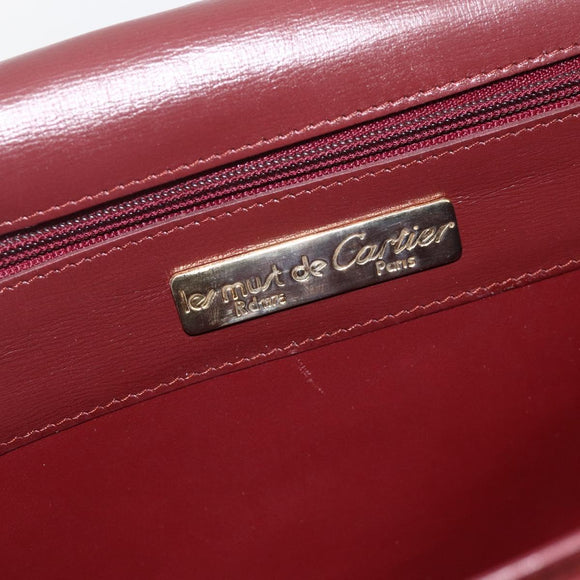 CARTIER Must Line Shoulder Bag Leather Bordeaux Gold Auth 174674A