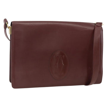 CARTIER Must Line Shoulder Bag Leather Bordeaux Gold Auth 174674A