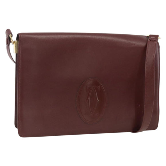 CARTIER Must Line Shoulder Bag Leather Bordeaux Gold Auth 174674A
