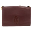 CARTIER Must Line Shoulder Bag Leather Bordeaux Gold Auth 174674A-13