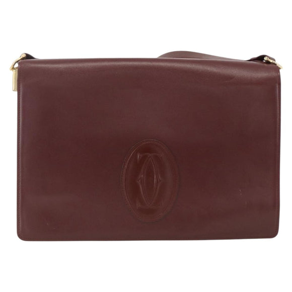 CARTIER Must Line Shoulder Bag Leather Bordeaux Gold Auth 174674A
