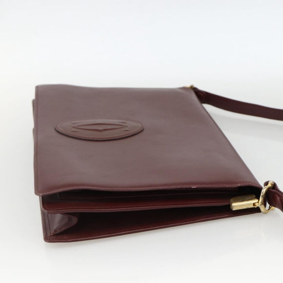 CARTIER Must Line Shoulder Bag Leather Bordeaux Gold Auth 174674A
