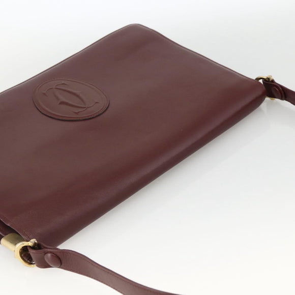 CARTIER Must Line Shoulder Bag Leather Bordeaux Gold Auth 174674A