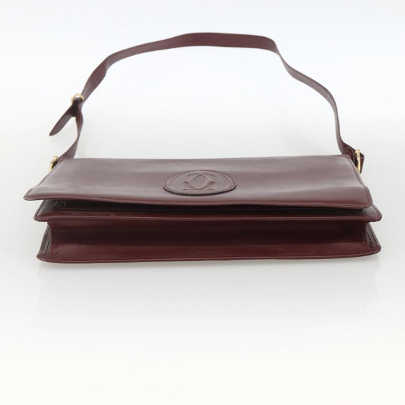 CARTIER Must Line Shoulder Bag Leather Bordeaux Gold Auth 174674A