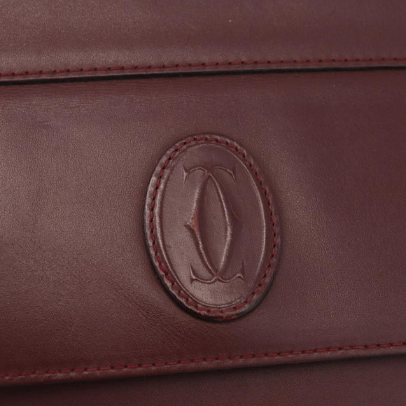 CARTIER Must Line Clutch Bag Leather Bordeaux Gold Auth 174676A