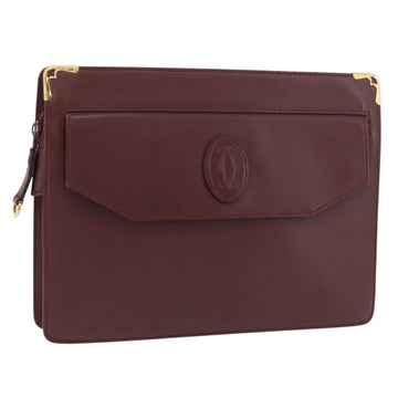 CARTIER Must Line Clutch Bag Leather Bordeaux Gold Auth 174676A