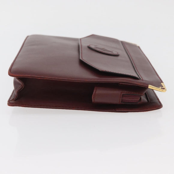 CARTIER Must Line Clutch Bag Leather Bordeaux Gold Auth 174676A