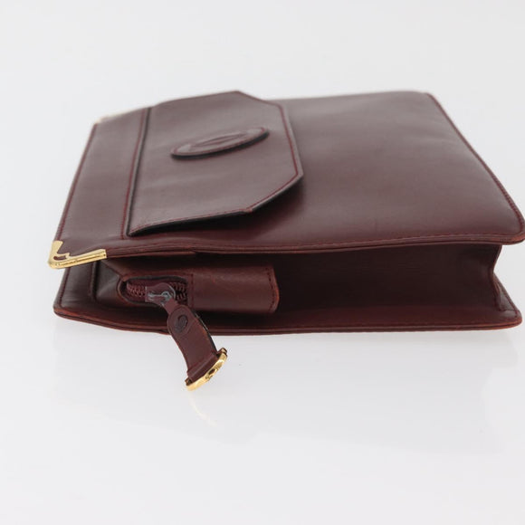 CARTIER Must Line Clutch Bag Leather Bordeaux Gold Auth 174676A