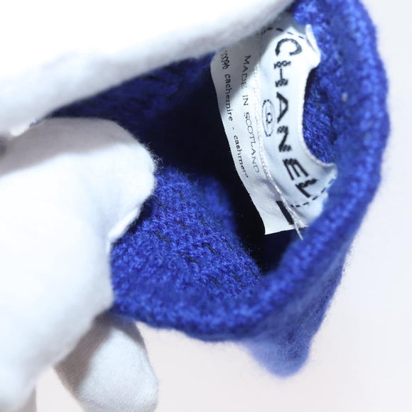 CHANEL Gloves Cashmere Blue CC Auth 174684