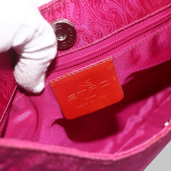 ETRO Paisley Shoulder Bag Nylon Pink Silver Auth 174701A