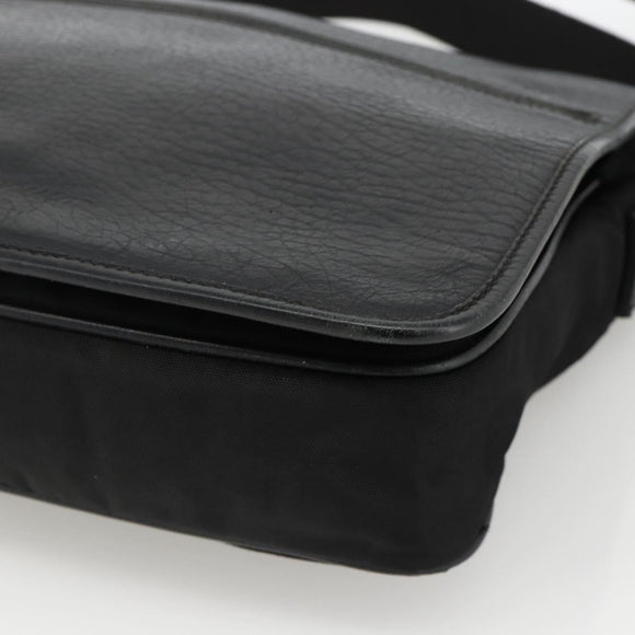Salvatore Ferragamo Shoulder Bag Nylon Leather Black Silver Auth 174702