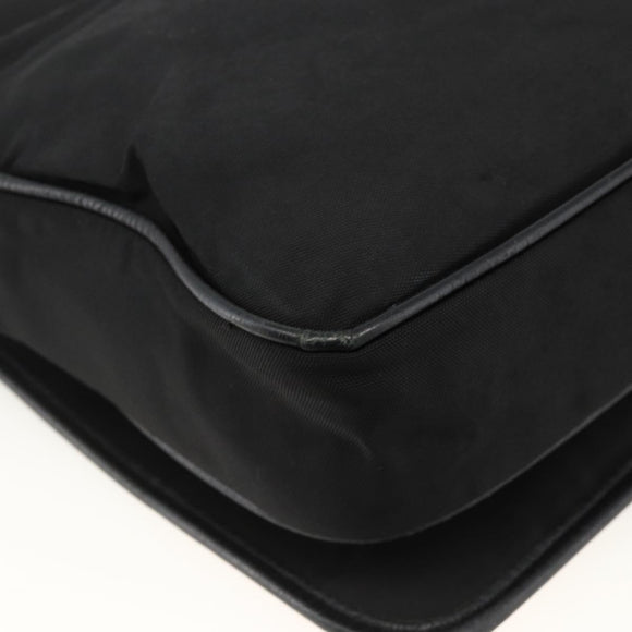 Salvatore Ferragamo Shoulder Bag Nylon Leather Black Silver Auth 174702