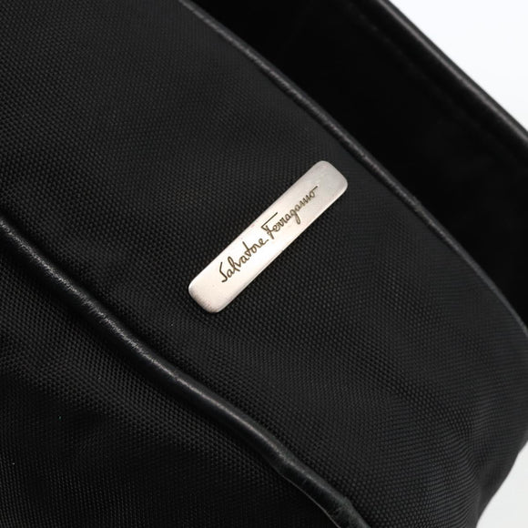 Salvatore Ferragamo Shoulder Bag Nylon Leather Black Silver Auth 174702