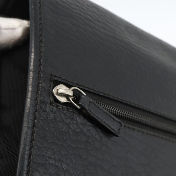 Salvatore Ferragamo Shoulder Bag Nylon Leather Black Silver Auth 174702
