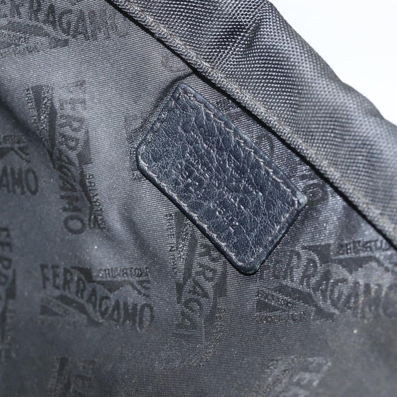 Salvatore Ferragamo Shoulder Bag Nylon Leather Black Silver Auth 174702