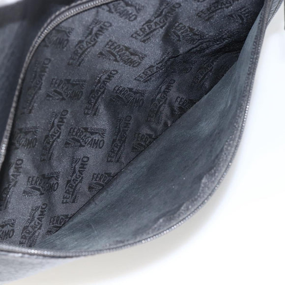 Salvatore Ferragamo Shoulder Bag Nylon Leather Black Silver Auth 174702