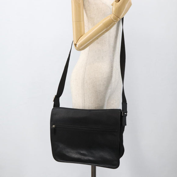 Salvatore Ferragamo Shoulder Bag Nylon Leather Black Silver Auth 174702