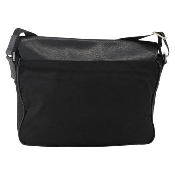 Salvatore Ferragamo Shoulder Bag Nylon Leather Black Silver Auth 174702