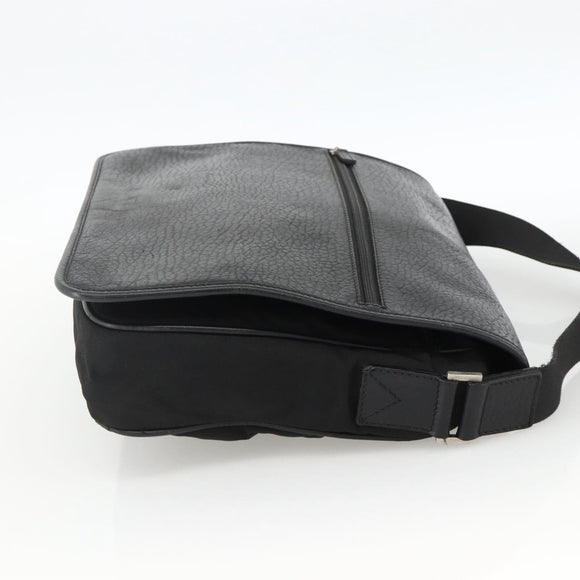 Salvatore Ferragamo Shoulder Bag Nylon Leather Black Silver Auth 174702