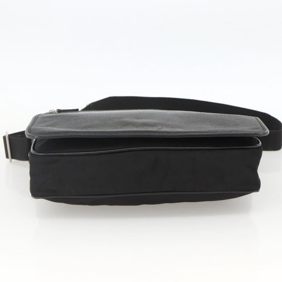 Salvatore Ferragamo Shoulder Bag Nylon Leather Black Silver Auth 174702