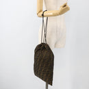 FENDI Purse Zucca Canvas Pouch Black Brown Auth 174703A-18