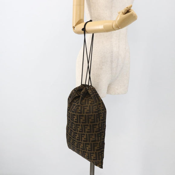 FENDI Purse Zucca Canvas Pouch Black Brown Auth 174703A
