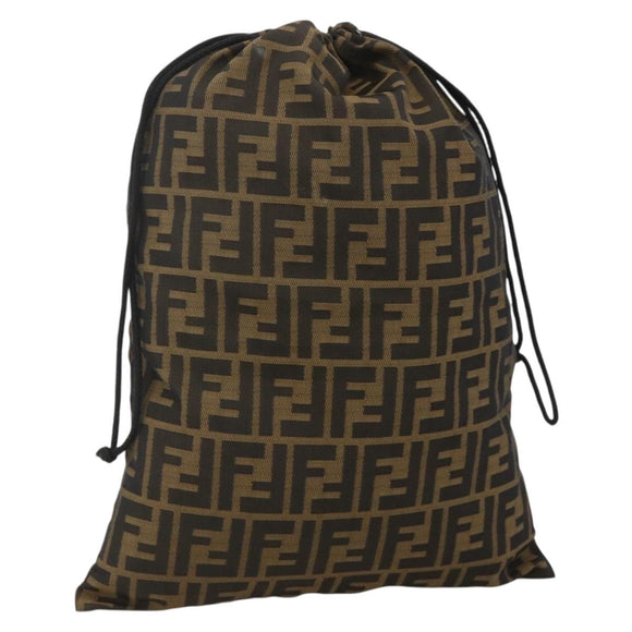 FENDI Purse Zucca Canvas Pouch Black Brown Auth 174703A