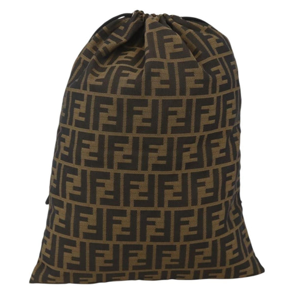 FENDI Purse Zucca Canvas Pouch Black Brown Auth 174703A
