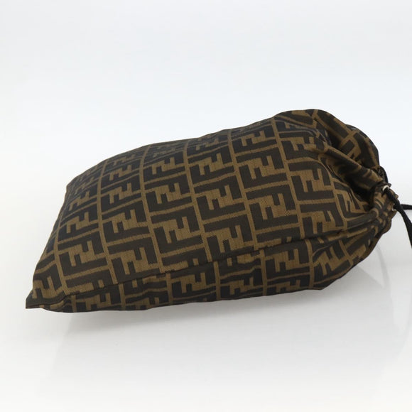FENDI Purse Zucca Canvas Pouch Black Brown Auth 174703A