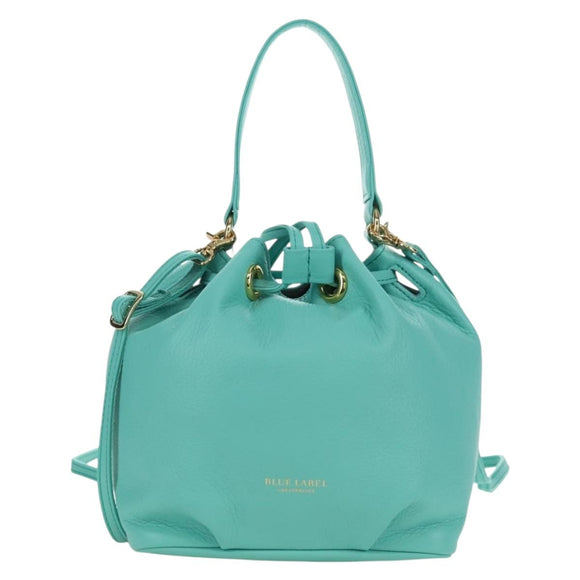 BLUE LABEL CRESTBRIDGE Hand Bag Leather 2way Turquoise Blue Gold Auth 174705A