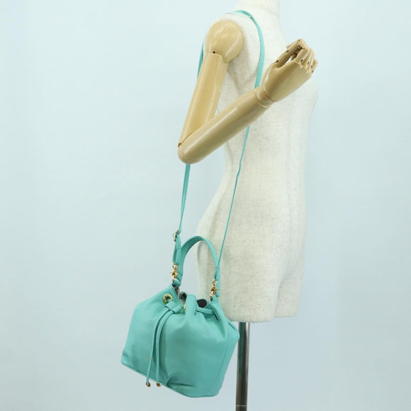 BLUE LABEL CRESTBRIDGE Hand Bag Leather 2way Turquoise Blue Gold Auth 174705A