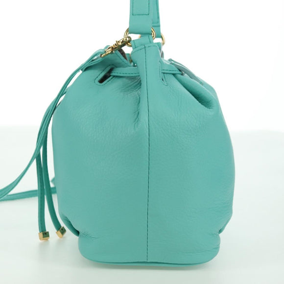 BLUE LABEL CRESTBRIDGE Hand Bag Leather 2way Turquoise Blue Gold Auth 174705A
