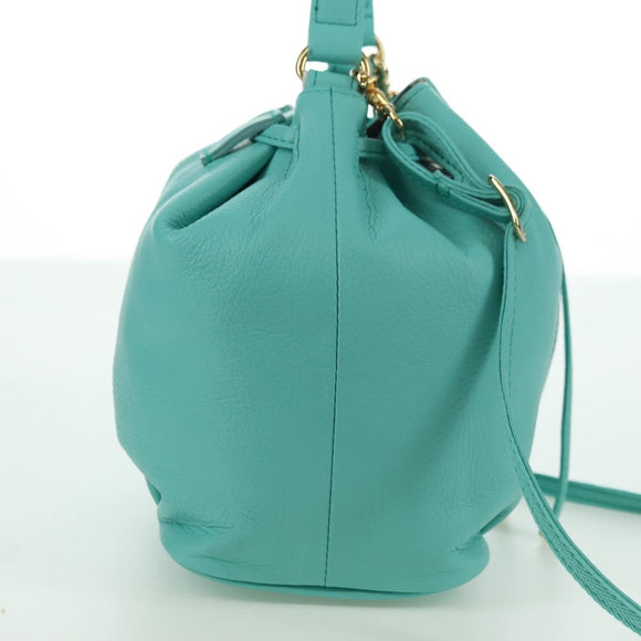 BLUE LABEL CRESTBRIDGE Hand Bag Leather 2way Turquoise Blue Gold Auth 174705A