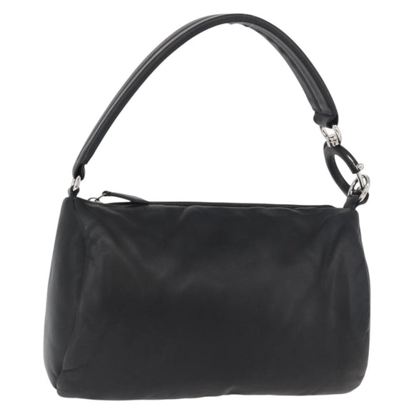 BURBERRY Handtas Leer Zwart Zilver Auth 174706A