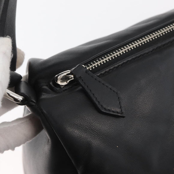 BURBERRY Handtas Leer Zwart Zilver Auth 174706A