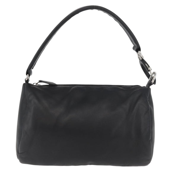 BURBERRY Handtas Leer Zwart Zilver Auth 174706A
