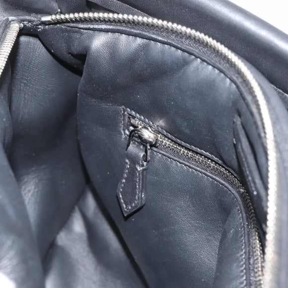 BURBERRY Handtas Leer Zwart Zilver Auth 174706A