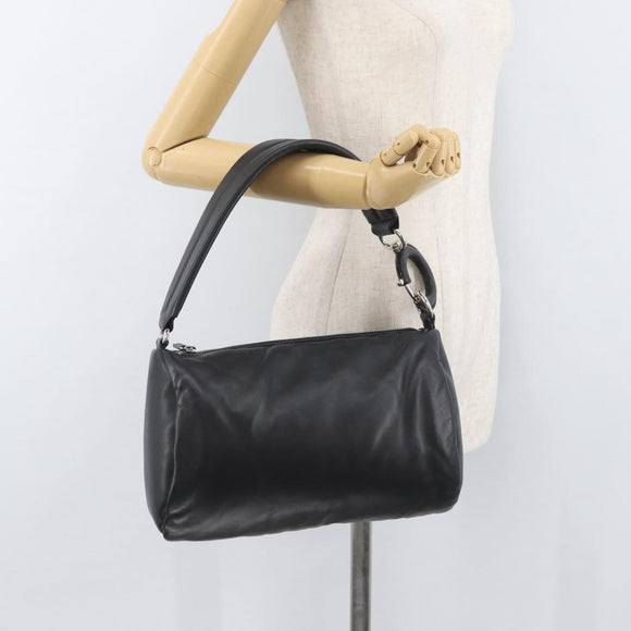 BURBERRY Handtas Leer Zwart Zilver Auth 174706A