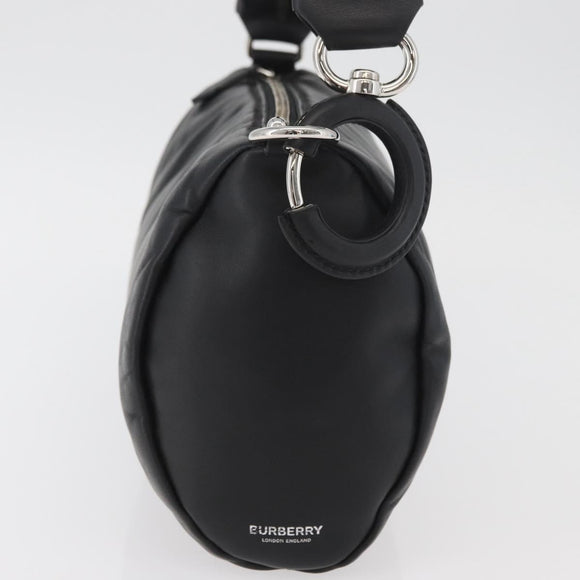 BURBERRY Handtas Leer Zwart Zilver Auth 174706A