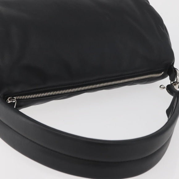BURBERRY Handtas Leer Zwart Zilver Auth 174706A