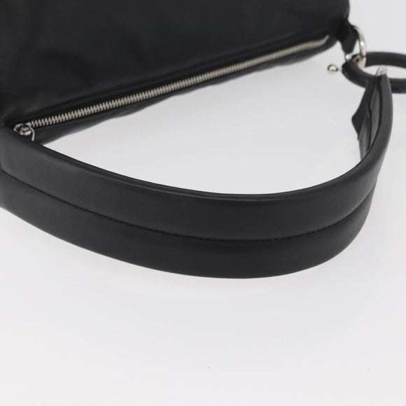 BURBERRY Handtas Leer Zwart Zilver Auth 174706A